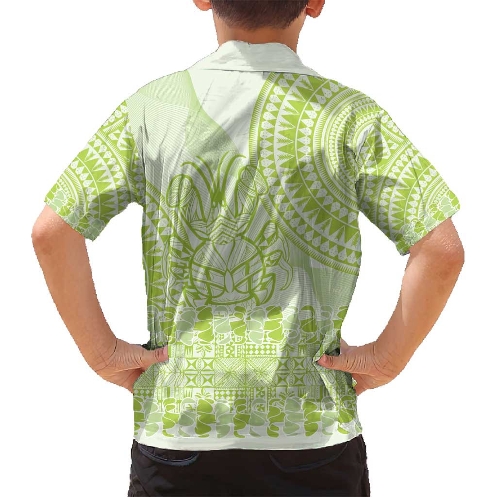 Lime Green Niue Language Week Family Matching Tank Maxi Dress and Hawaiian Shirt The Rock Coconut Crab - Siapo Pattern LT14 - Polynesian Pride