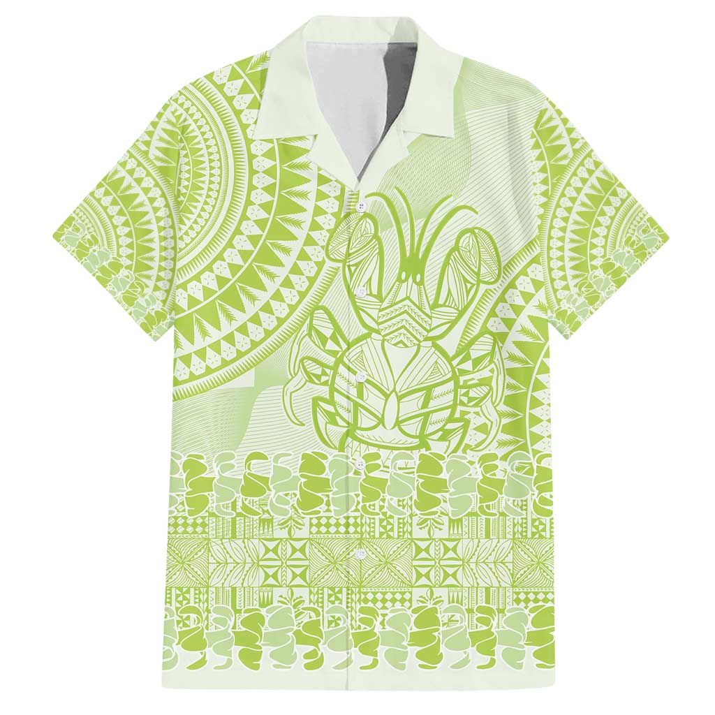 Lime Green Niue Language Week Family Matching Tank Maxi Dress and Hawaiian Shirt The Rock Coconut Crab - Siapo Pattern LT14 Dad's Shirt - Short Sleeve Lime Green - Polynesian Pride