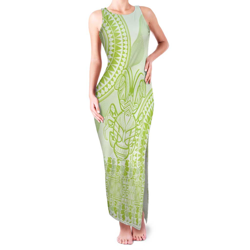 Lime Green Niue Language Week Family Matching Tank Maxi Dress and Hawaiian Shirt The Rock Coconut Crab - Siapo Pattern LT14 Mom's Dress Lime Green - Polynesian Pride