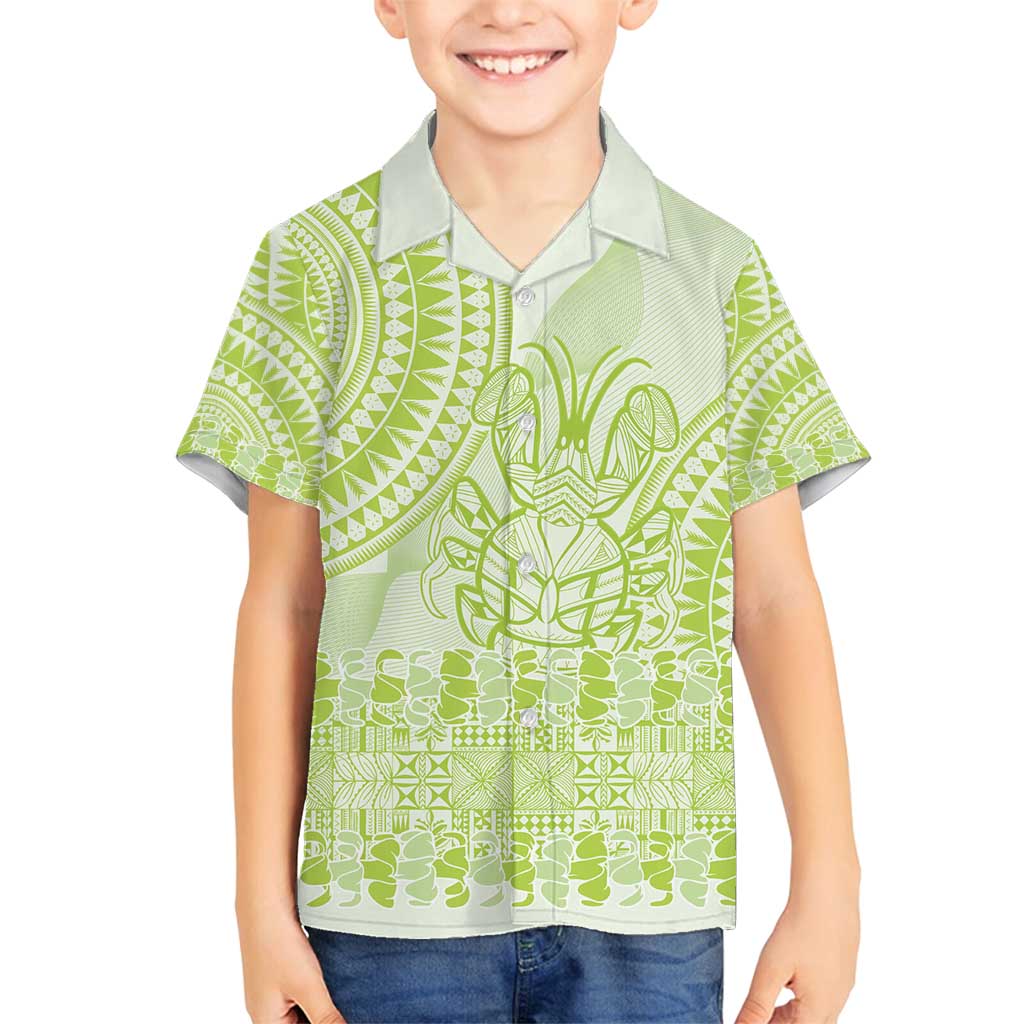 Lime Green Niue Language Week Family Matching Tank Maxi Dress and Hawaiian Shirt The Rock Coconut Crab - Siapo Pattern LT14 Son's Shirt Lime Green - Polynesian Pride
