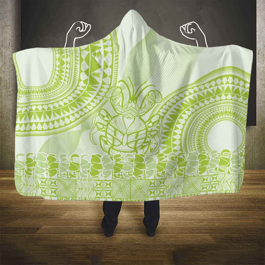 Lime Green Niue Language Week Hooded Blanket The Rock Coconut Crab - Siapo Pattern
