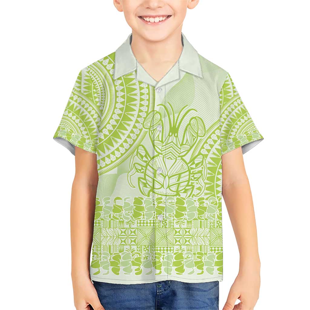 Lime Green Niue Language Week Kid Hawaiian Shirt The Rock Coconut Crab - Siapo Pattern LT14 Kid Lime Green - Polynesian Pride