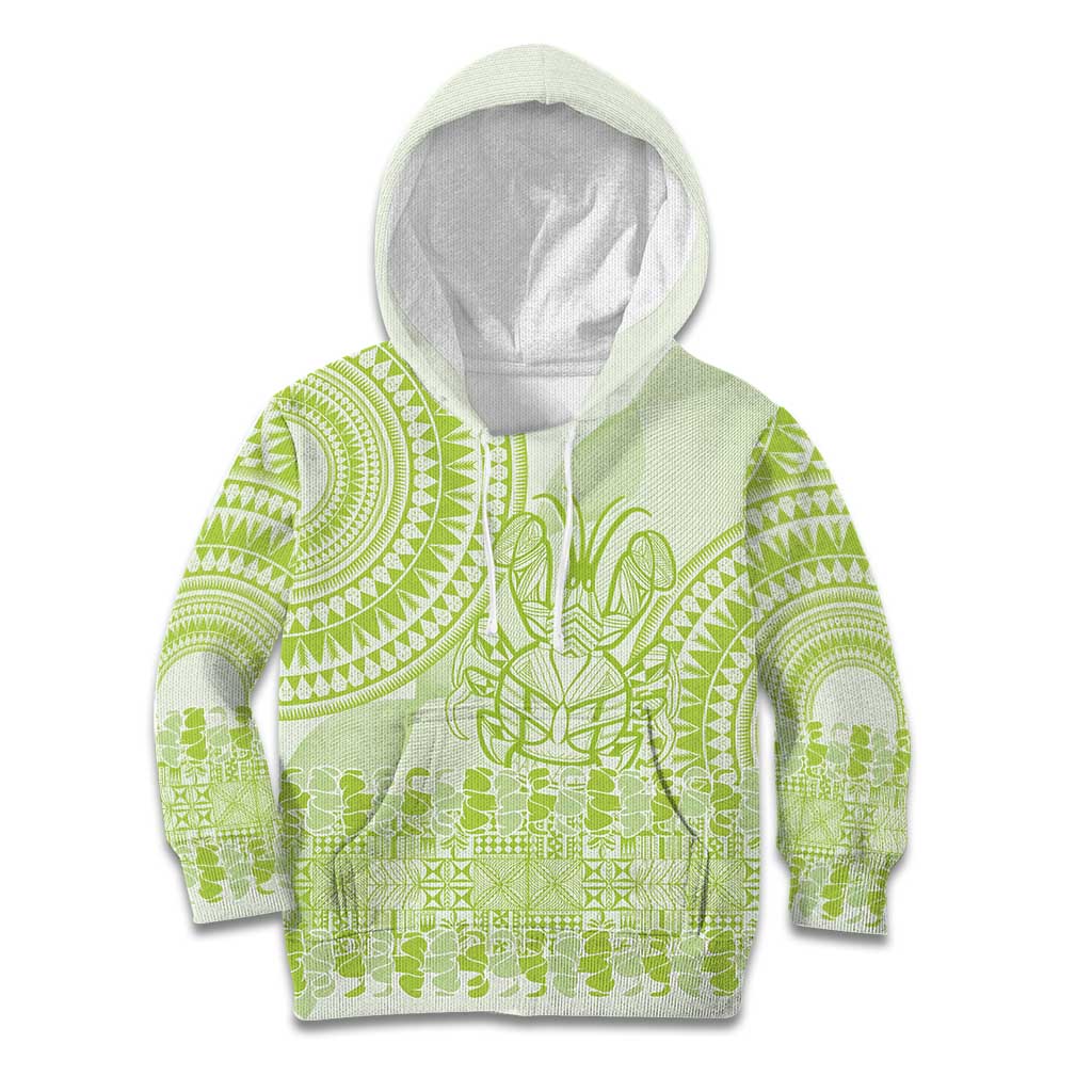 Lime Green Niue Language Week Kid Hoodie The Rock Coconut Crab - Siapo Pattern