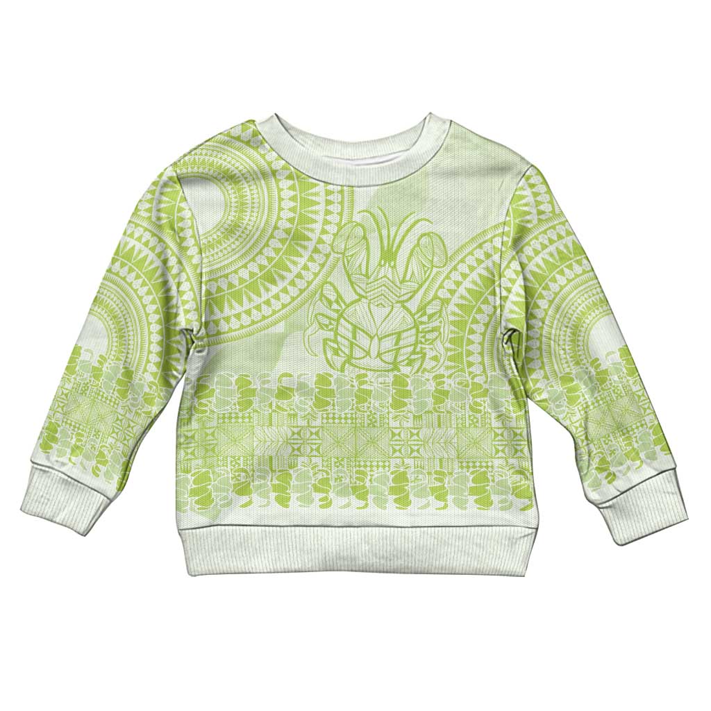 Lime Green Niue Language Week Kid Ugly Christmas Sweater The Rock Coconut Crab - Siapo Pattern LT14 Kid Lime Green - Polynesian Pride