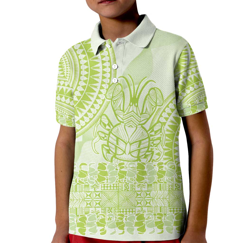 Lime Green Niue Language Week Kid Polo Shirt The Rock Coconut Crab - Siapo Pattern LT14 Kid Lime Green - Polynesian Pride