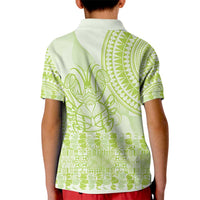 Lime Green Niue Language Week Kid Polo Shirt The Rock Coconut Crab - Siapo Pattern LT14 - Polynesian Pride