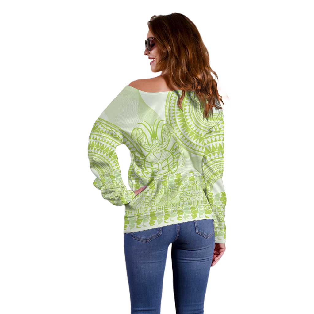 Lime Green Niue Language Week Off Shoulder Sweater The Rock Coconut Crab - Siapo Pattern