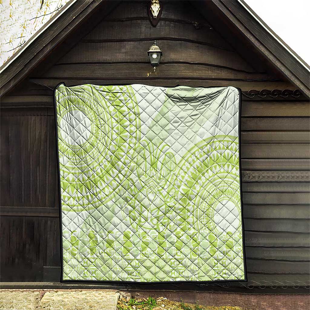 Lime Green Niue Language Week Quilt The Rock Coconut Crab - Siapo Pattern LT14 - Polynesian Pride