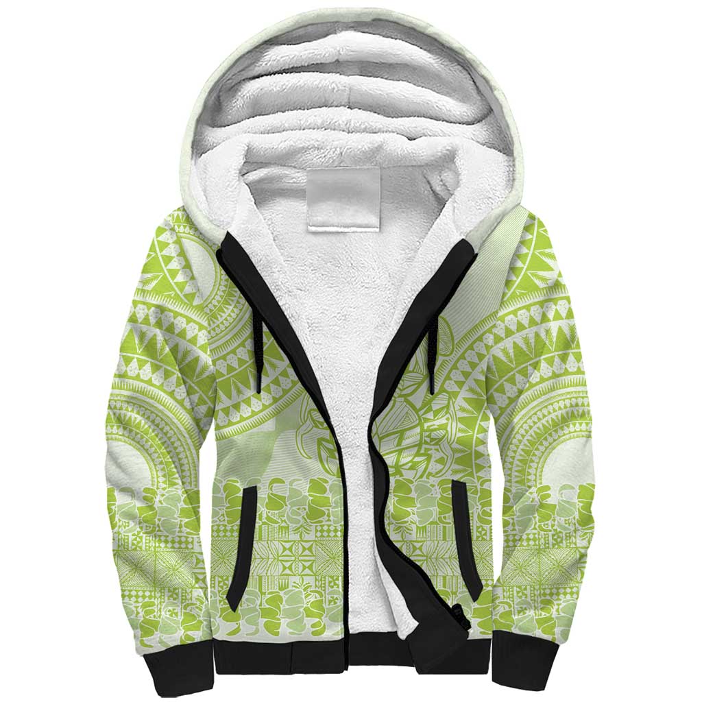 Lime Green Niue Language Week Sherpa Hoodie The Rock Coconut Crab - Siapo Pattern