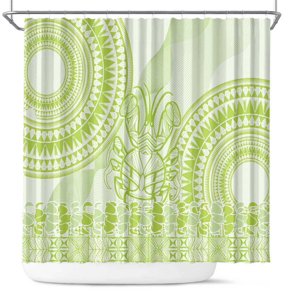 Lime Green Niue Language Week Shower Curtain The Rock Coconut Crab - Siapo Pattern