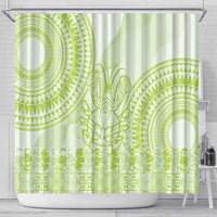 Lime Green Niue Language Week Shower Curtain The Rock Coconut Crab - Siapo Pattern LT14 - Polynesian Pride