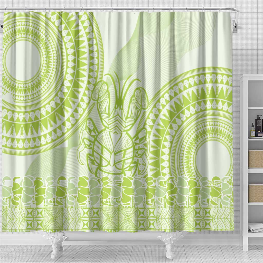 Lime Green Niue Language Week Shower Curtain The Rock Coconut Crab - Siapo Pattern LT14 - Polynesian Pride