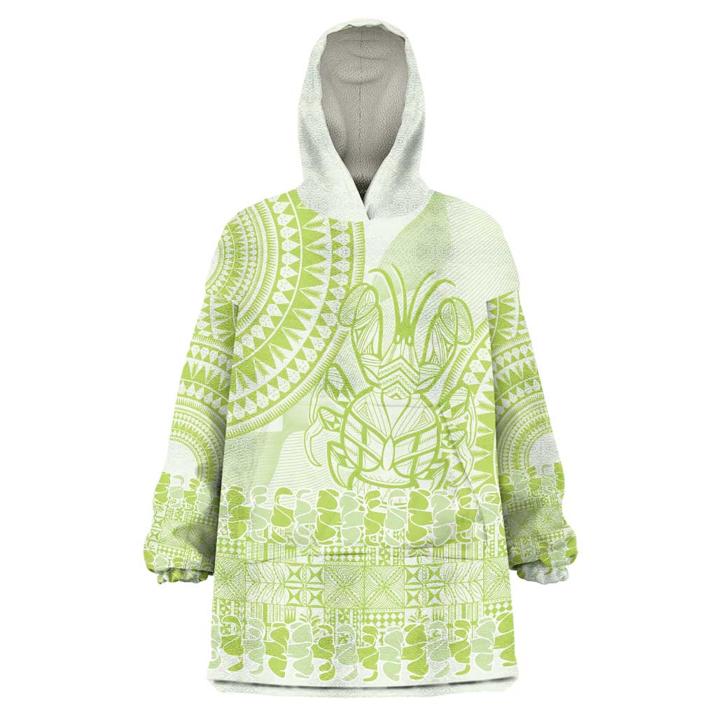 Lime Green Niue Language Week Wearable Blanket Hoodie The Rock Coconut Crab - Siapo Pattern