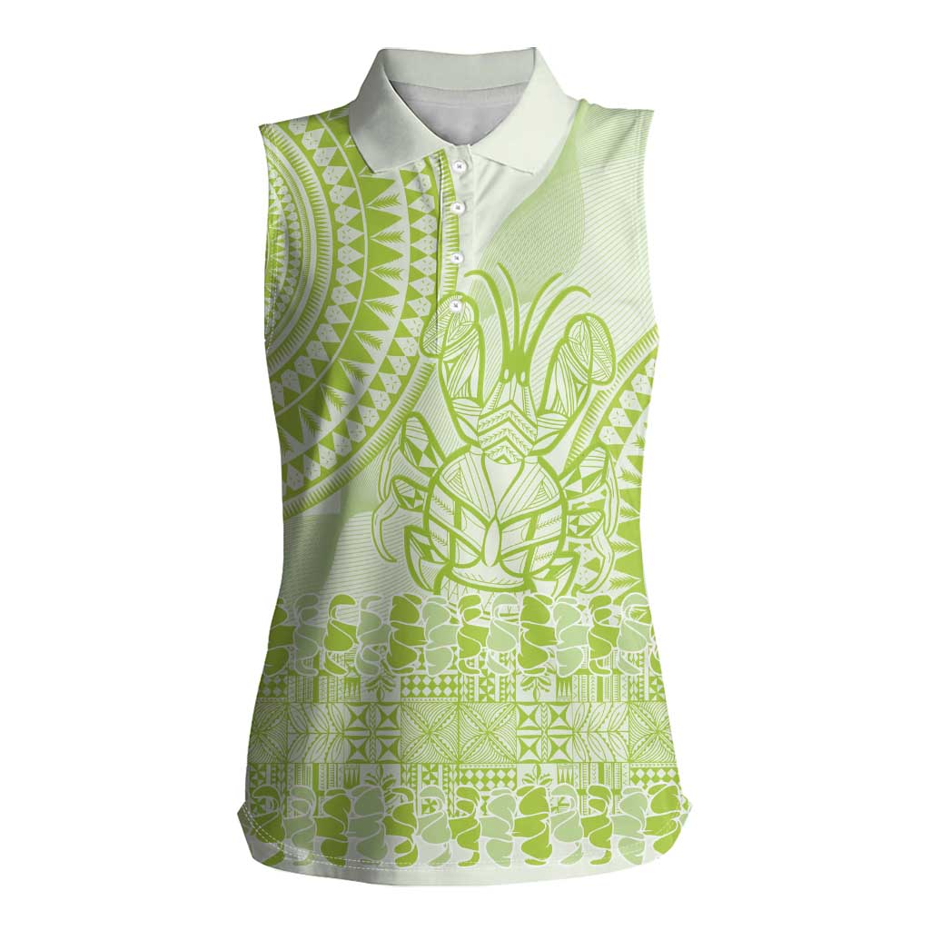 Lime Green Niue Language Week Women Sleeveless Polo Shirt The Rock Coconut Crab - Siapo Pattern LT14 Female Lime Green - Polynesian Pride