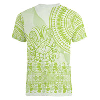 Lime Green Niue Language Week Women V-Neck T-Shirt The Rock Coconut Crab - Siapo Pattern