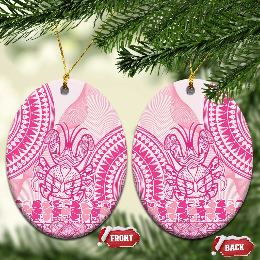 Pink Niue Language Week Ceramic Ornament The Rock Coconut Crab - Siapo Pattern LT14 Oval Pink - Polynesian Pride