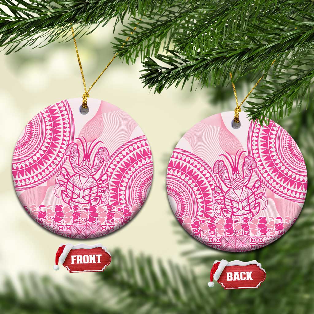 Pink Niue Language Week Ceramic Ornament The Rock Coconut Crab - Siapo Pattern LT14 Circle Pink - Polynesian Pride