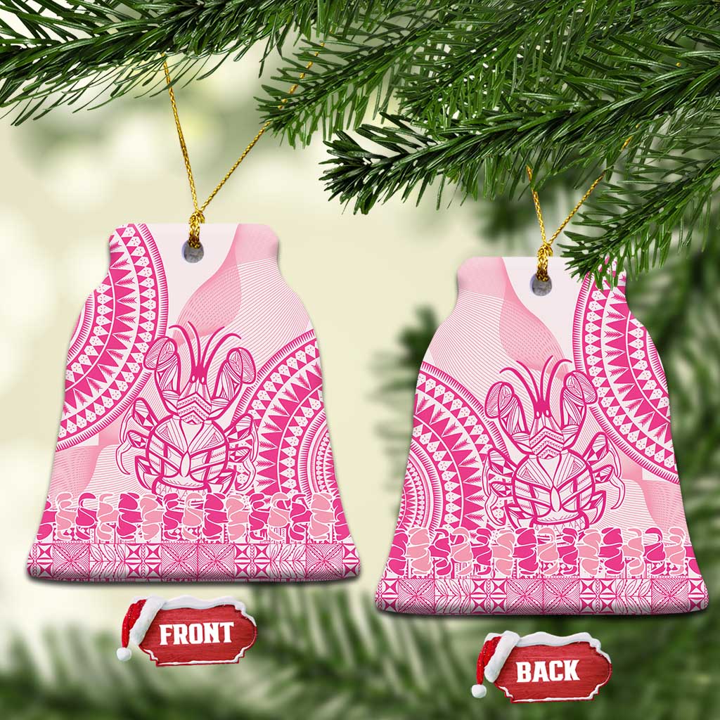 Pink Niue Language Week Ceramic Ornament The Rock Coconut Crab - Siapo Pattern LT14 Bell Flake Pink - Polynesian Pride