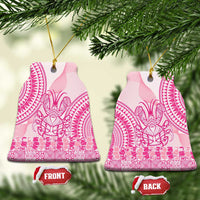 Pink Niue Language Week Ceramic Ornament The Rock Coconut Crab - Siapo Pattern LT14 Bell Flake Pink - Polynesian Pride