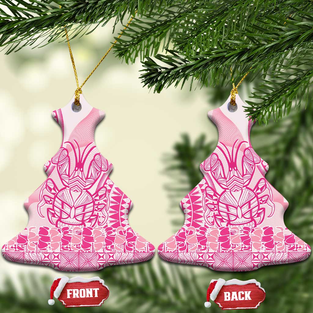 Pink Niue Language Week Ceramic Ornament The Rock Coconut Crab - Siapo Pattern LT14 Christmas Tree Pink - Polynesian Pride