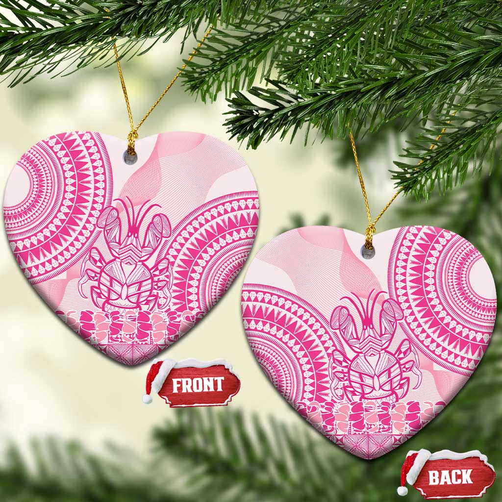Pink Niue Language Week Ceramic Ornament The Rock Coconut Crab - Siapo Pattern LT14 Heart Pink - Polynesian Pride