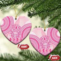 Pink Niue Language Week Ceramic Ornament The Rock Coconut Crab - Siapo Pattern LT14 Heart Pink - Polynesian Pride