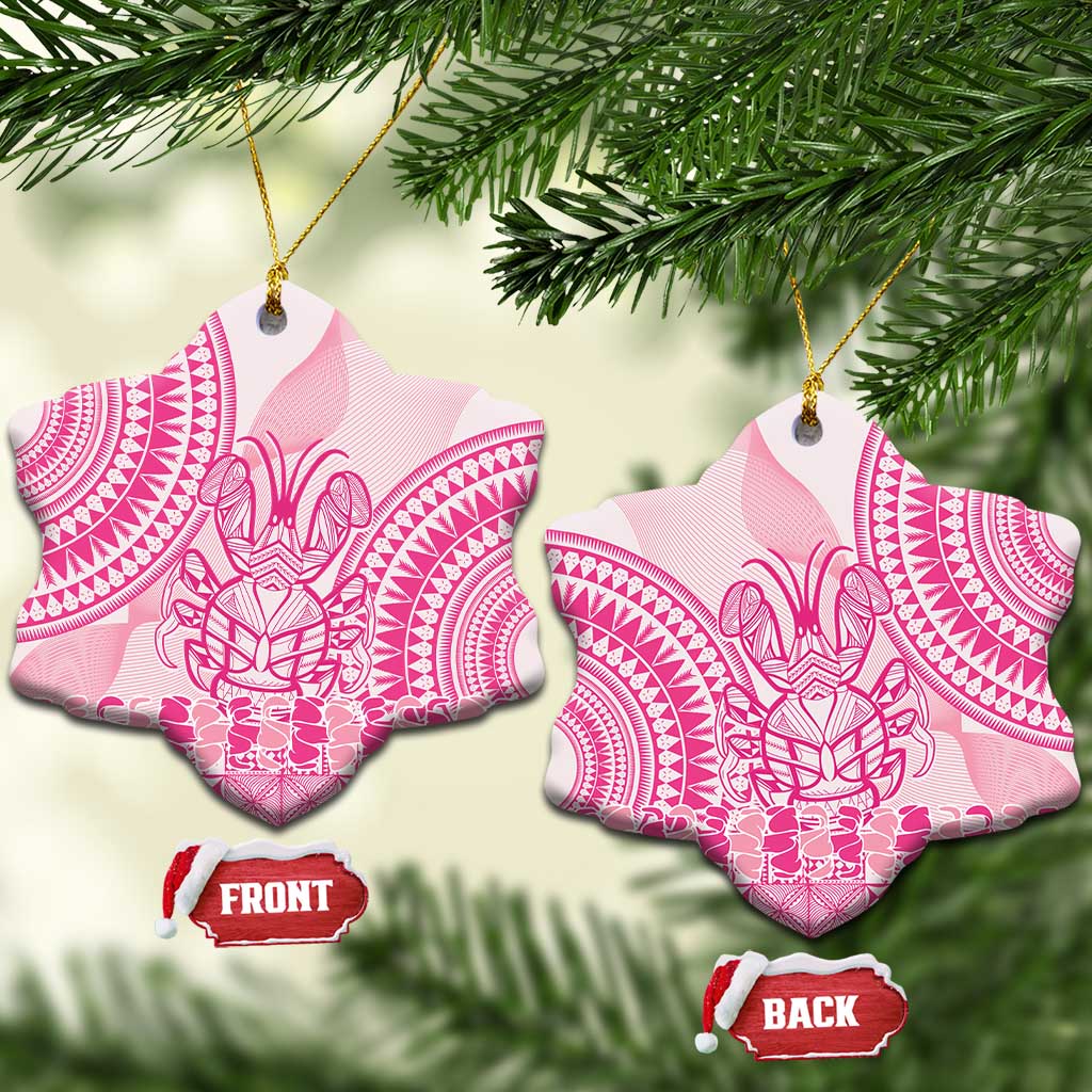 Pink Niue Language Week Ceramic Ornament The Rock Coconut Crab - Siapo Pattern LT14 Snow Flake Pink - Polynesian Pride