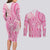 Pink Niue Language Week Couples Matching Long Sleeve Bodycon Dress and Long Sleeve Button Shirt The Rock Coconut Crab - Siapo Pattern