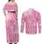 Pink Niue Language Week Couples Matching Off Shoulder Maxi Dress and Long Sleeve Button Shirt The Rock Coconut Crab - Siapo Pattern