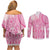 Pink Niue Language Week Couples Matching Off Shoulder Short Dress and Long Sleeve Button Shirt The Rock Coconut Crab - Siapo Pattern