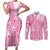 Pink Niue Language Week Couples Matching Short Sleeve Bodycon Dress and Long Sleeve Button Shirt The Rock Coconut Crab - Siapo Pattern