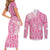 Pink Niue Language Week Couples Matching Short Sleeve Bodycon Dress and Long Sleeve Button Shirt The Rock Coconut Crab - Siapo Pattern