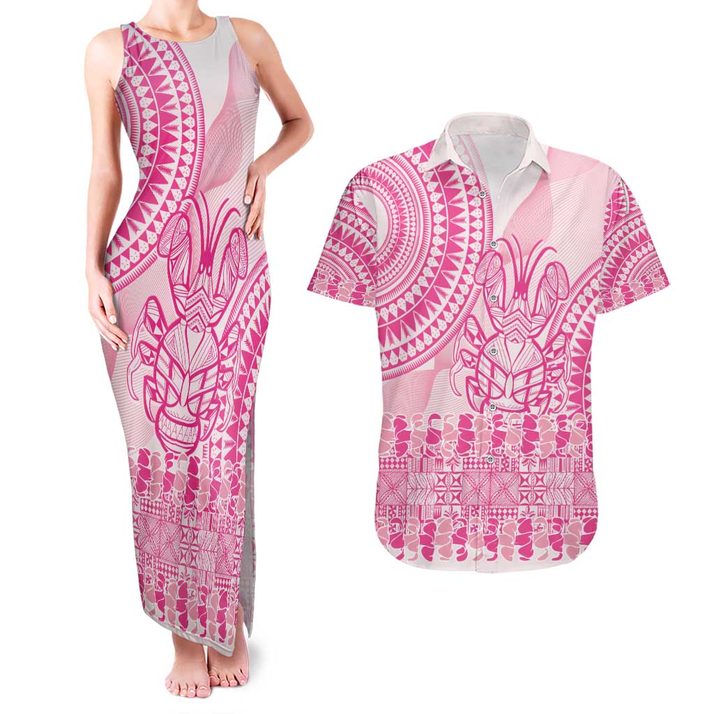 Pink Niue Language Week Couples Matching Tank Maxi Dress and Hawaiian Shirt The Rock Coconut Crab - Siapo Pattern