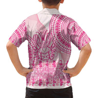 Pink Niue Language Week Family Matching Off Shoulder Maxi Dress and Hawaiian Shirt The Rock Coconut Crab - Siapo Pattern