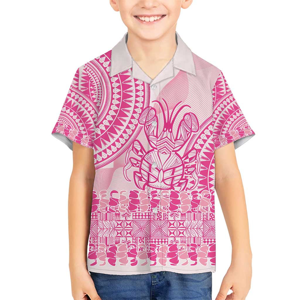 Pink Niue Language Week Family Matching Off Shoulder Maxi Dress and Hawaiian Shirt The Rock Coconut Crab - Siapo Pattern