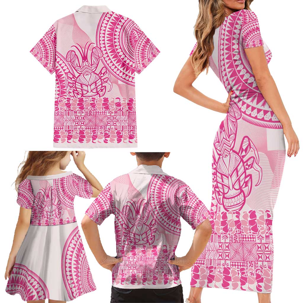 Pink Niue Language Week Family Matching Short Sleeve Bodycon Dress and Hawaiian Shirt The Rock Coconut Crab - Siapo Pattern
