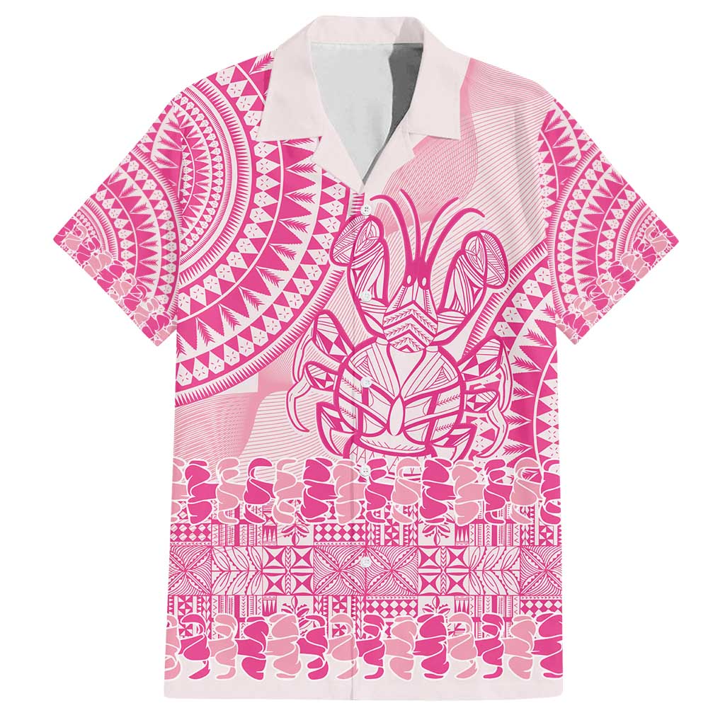 Pink Niue Language Week Family Matching Tank Maxi Dress and Hawaiian Shirt The Rock Coconut Crab - Siapo Pattern LT14 Dad's Shirt - Short Sleeve Pink - Polynesian Pride