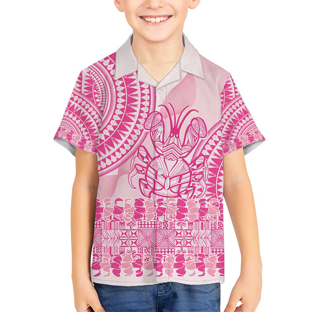 Pink Niue Language Week Kid Hawaiian Shirt The Rock Coconut Crab - Siapo Pattern LT14 Kid Pink - Polynesian Pride