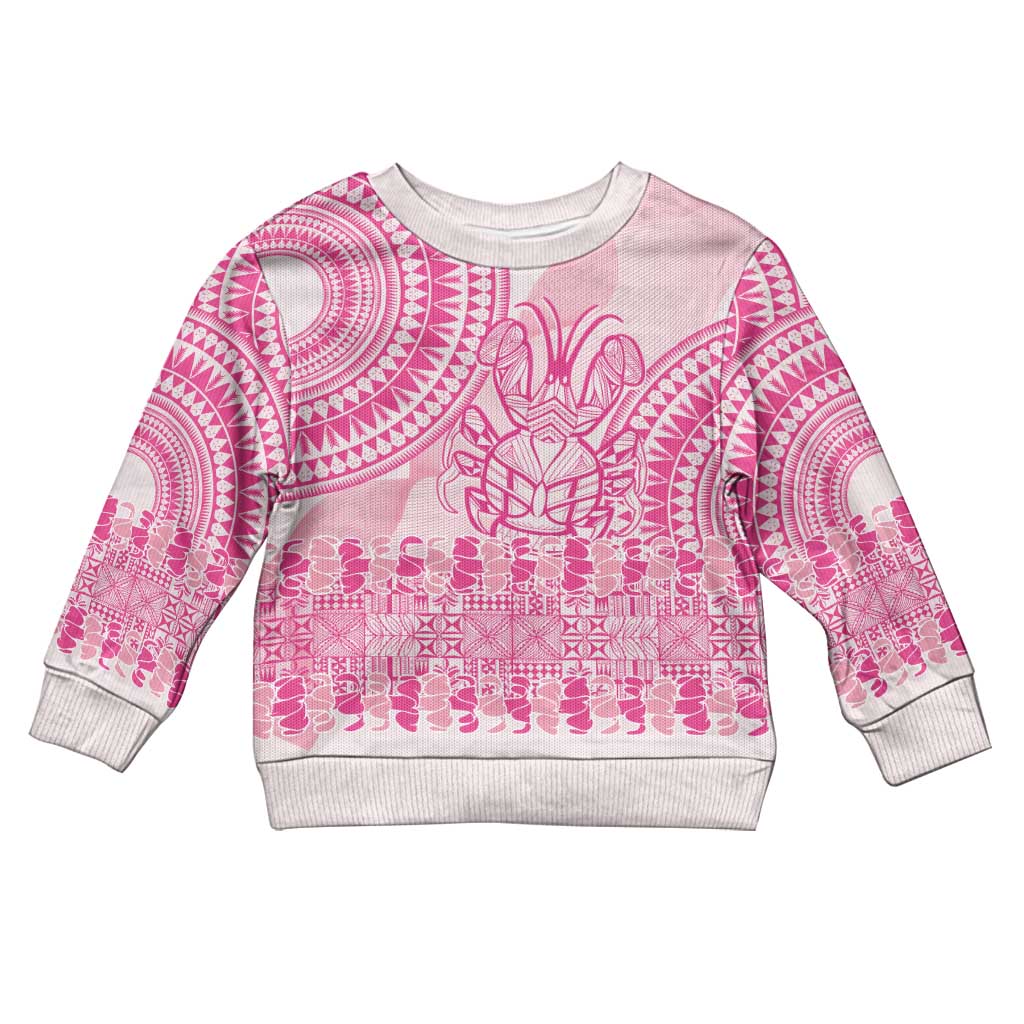 Pink Niue Language Week Kid Ugly Christmas Sweater The Rock Coconut Crab - Siapo Pattern LT14 Kid Pink - Polynesian Pride