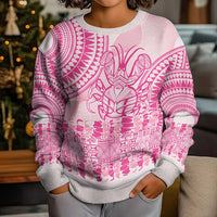 Pink Niue Language Week Kid Ugly Christmas Sweater The Rock Coconut Crab - Siapo Pattern LT14 - Polynesian Pride