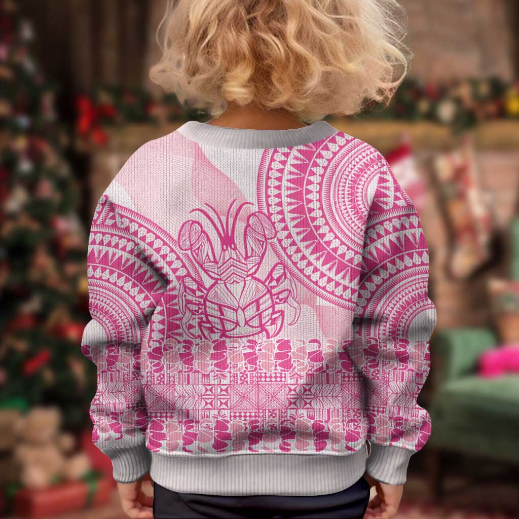 Pink Niue Language Week Kid Ugly Christmas Sweater The Rock Coconut Crab - Siapo Pattern LT14 - Polynesian Pride