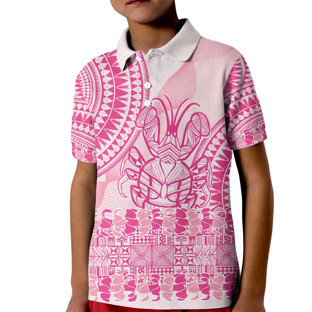 Pink Niue Language Week Kid Polo Shirt The Rock Coconut Crab - Siapo Pattern LT14 Kid Pink - Polynesian Pride