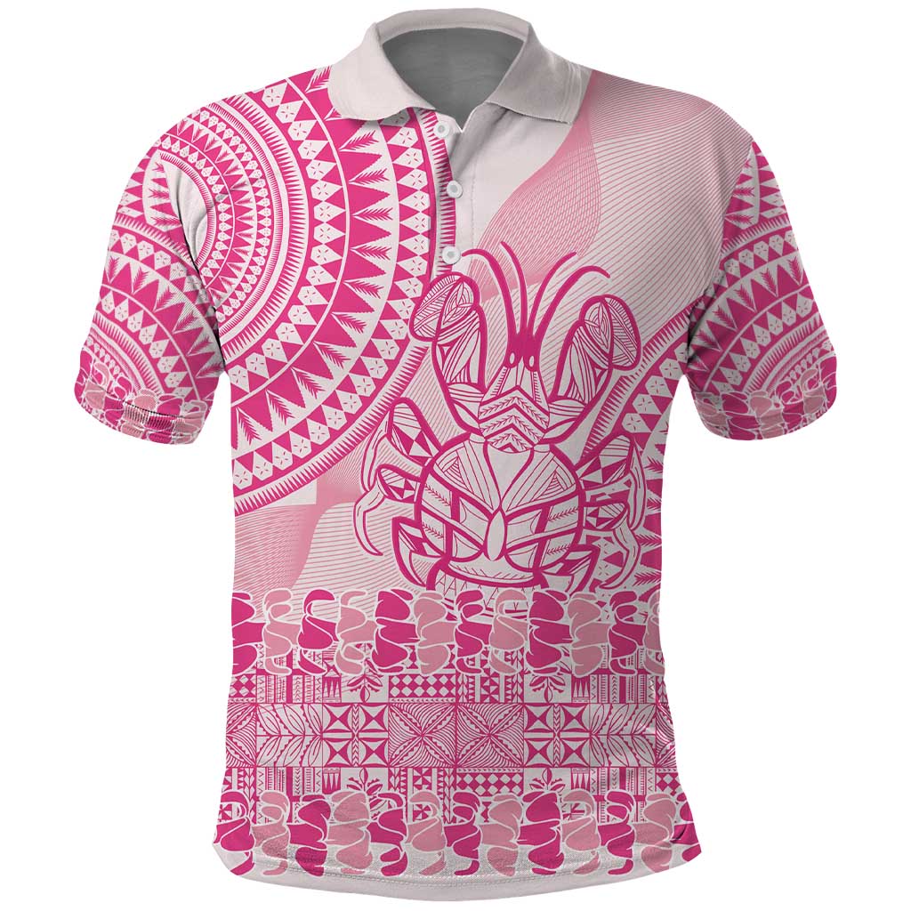Pink Niue Language Week Polo Shirt The Rock Coconut Crab - Siapo Pattern LT14 Pink - Polynesian Pride
