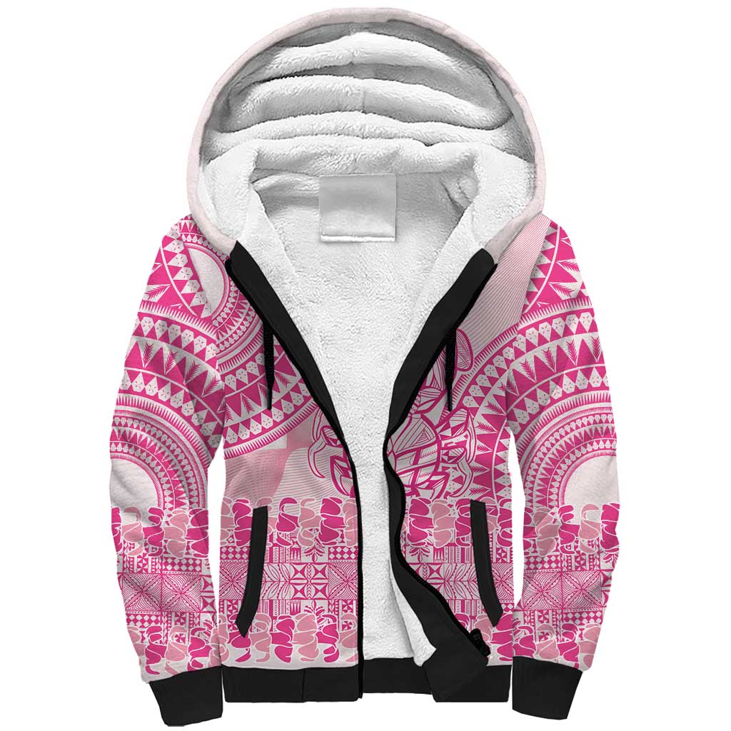 Pink Niue Language Week Sherpa Hoodie The Rock Coconut Crab - Siapo Pattern