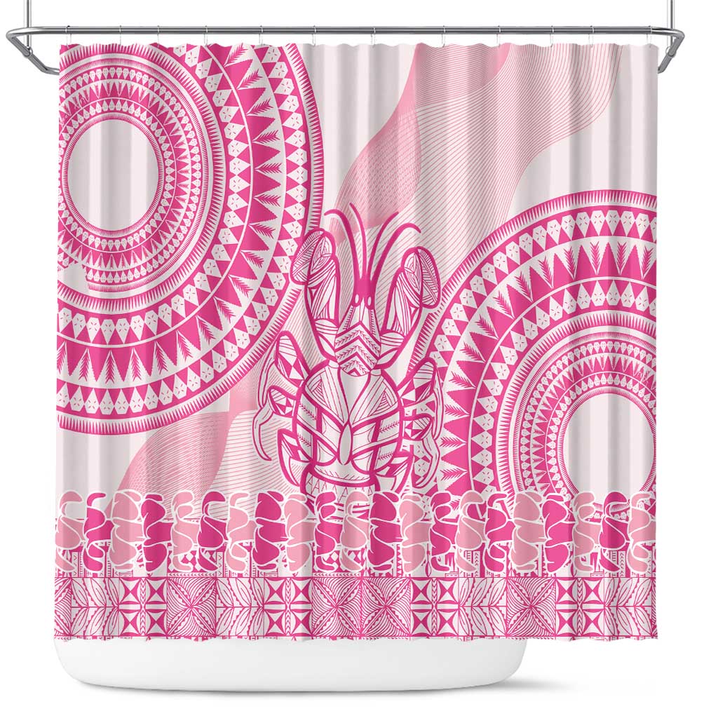 Pink Niue Language Week Shower Curtain The Rock Coconut Crab - Siapo Pattern