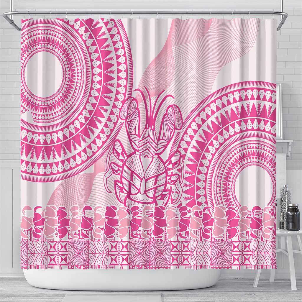 Pink Niue Language Week Shower Curtain The Rock Coconut Crab - Siapo Pattern LT14 - Polynesian Pride
