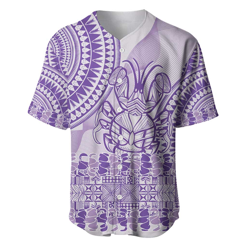Purple Niue Language Week Baseball Jersey The Rock Coconut Crab - Siapo Pattern LT14 Purple - Polynesian Pride