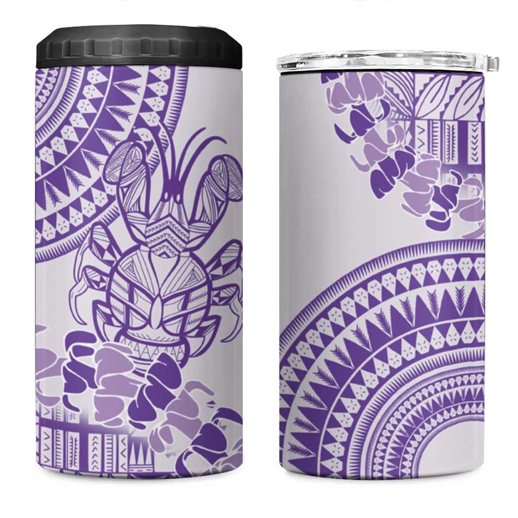 Purple Niue Language Week 4 in 1 Can Cooler Tumbler The Rock Coconut Crab - Siapo Pattern