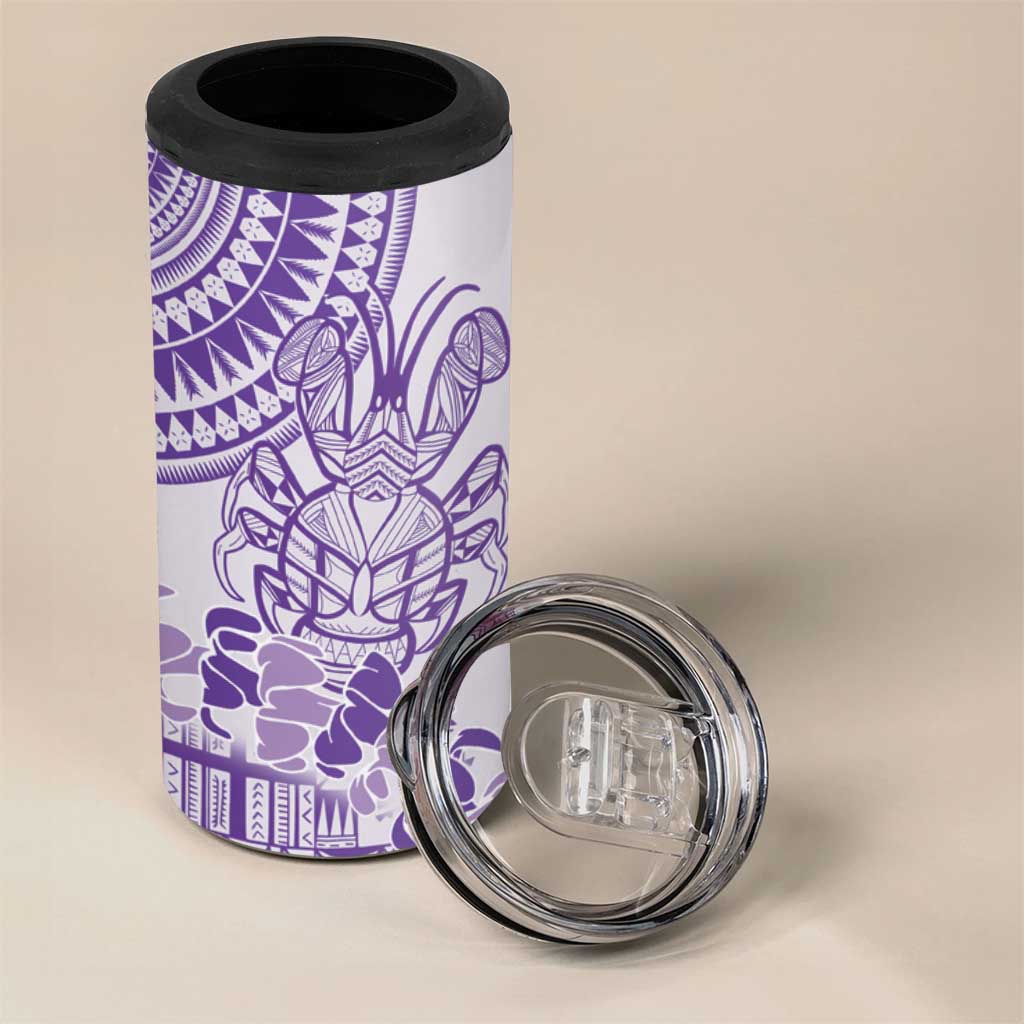 Purple Niue Language Week 4 in 1 Can Cooler Tumbler The Rock Coconut Crab - Siapo Pattern