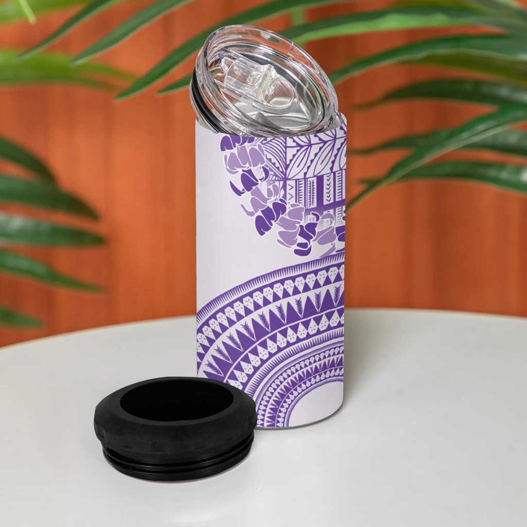 Purple Niue Language Week 4 in 1 Can Cooler Tumbler The Rock Coconut Crab - Siapo Pattern